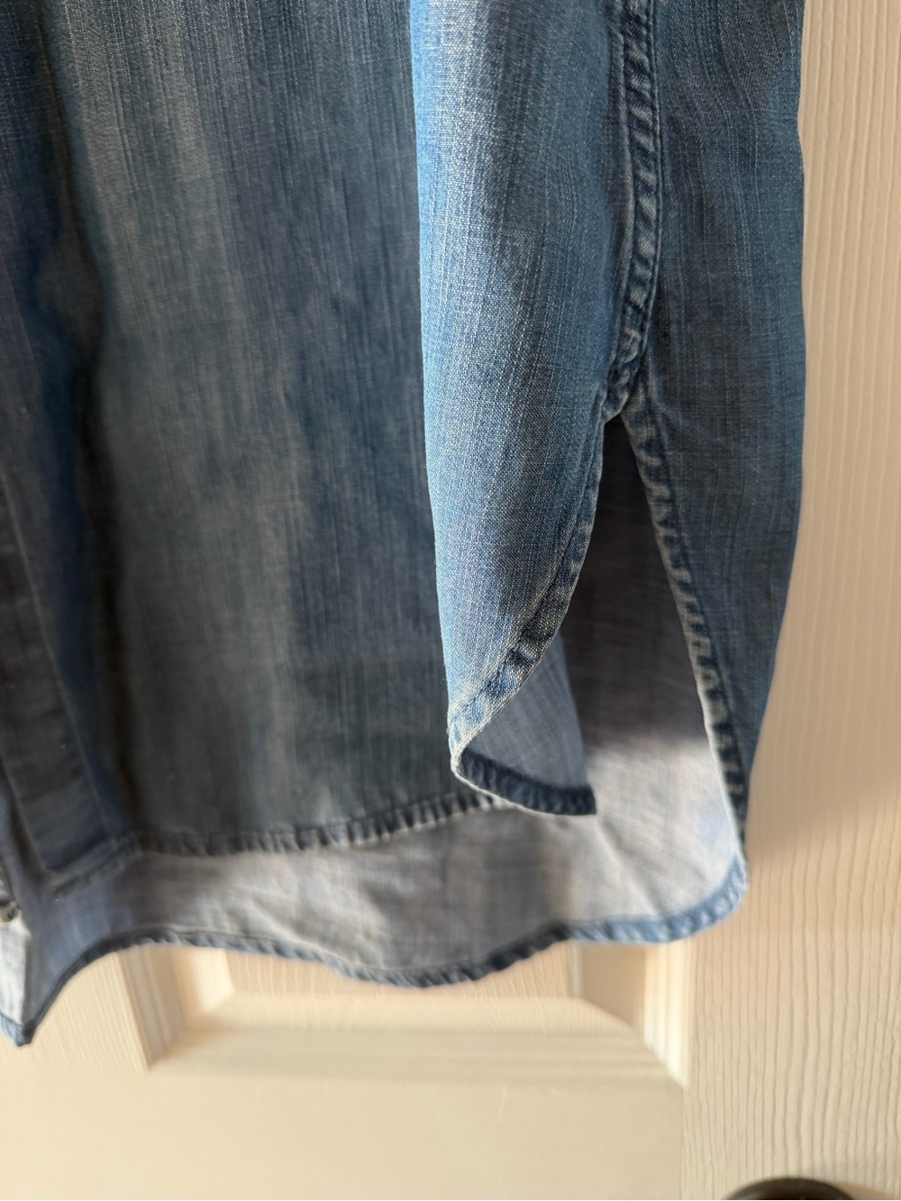 Calvin Klein Light Blue Denim Button-Up Shirt tunic length 34” super soft denim - Picture 3 of 5